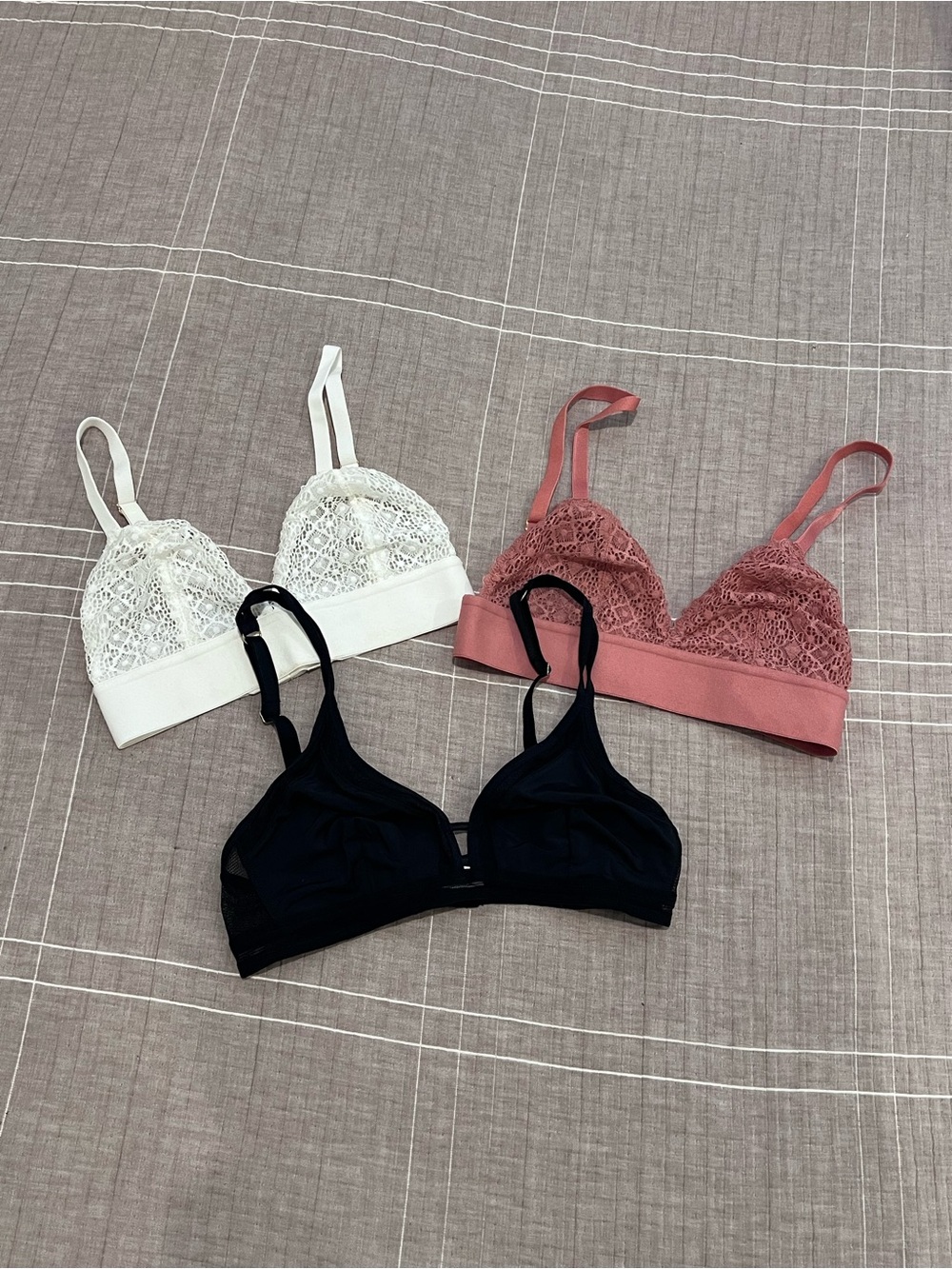 Lively Lace Triangle Bralettes - White, Dusty Rose, Black